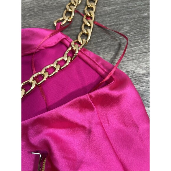 Bailey 44 Satin Bright Pink Crop Top | Gold Chain Straps | Size S | NWT Revolve - Picture 8 of 9
